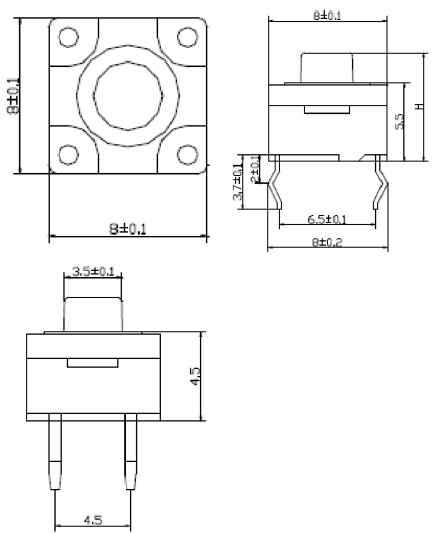 8*8防水輕觸開關(guān) 尺寸圖